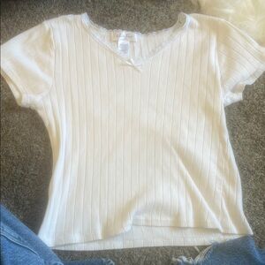 White Lace Trim Ribbed Top